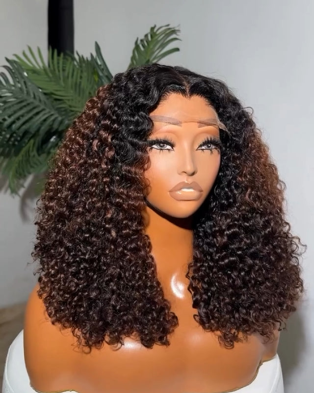 Middle Part Curly Ombre Brown 5x5 Lace Closure Wig