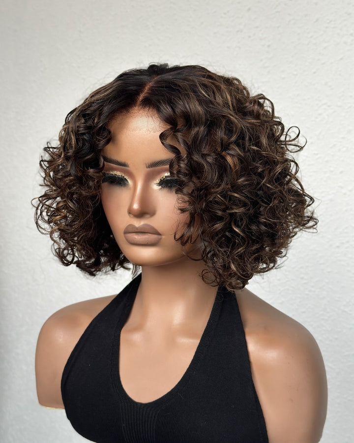 Put On & Go Short Blonde Highlights Curly Bob Wig
