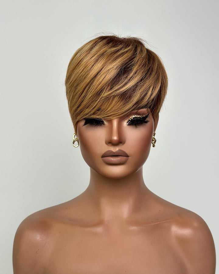 Put On & Go Layered Pixie Cut Human Hair Wig With Bangs