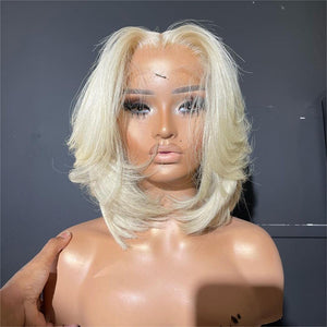 613 Blonde Layered Cut Straight Bob 5x5 Lace Closure Wig