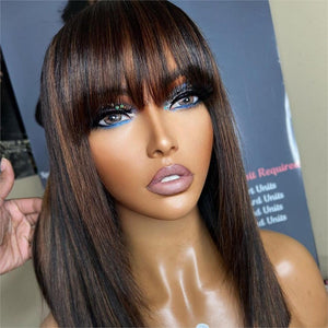 Brown Highlight With Bangs Mechanism Wig