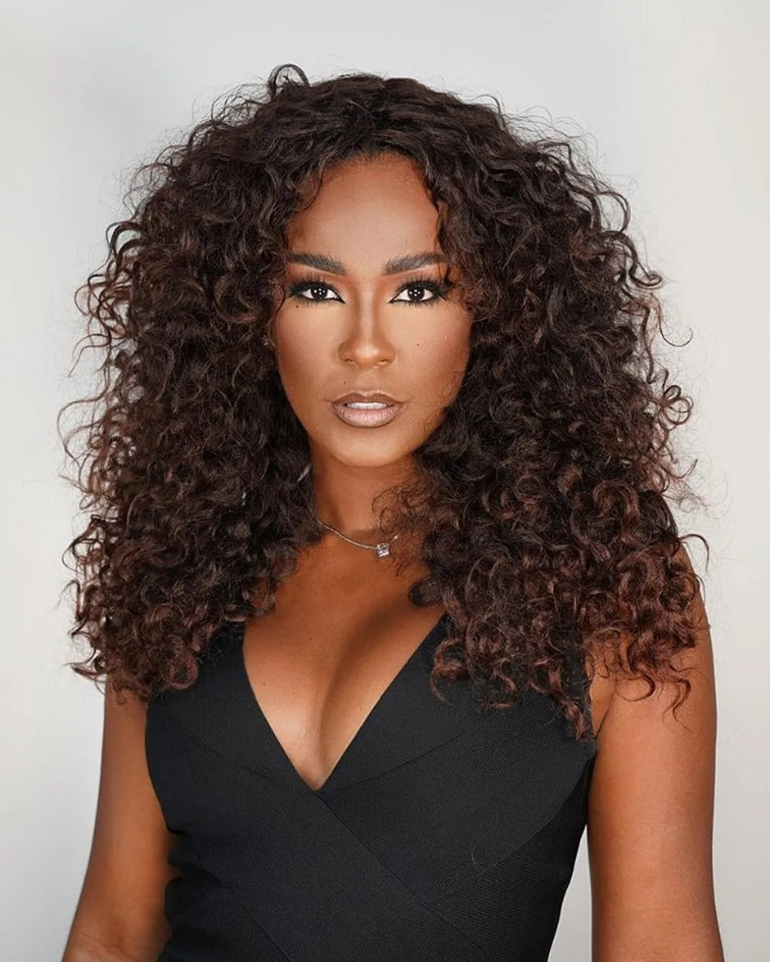 Purple Brown Curly Fluffy Bangs Wig