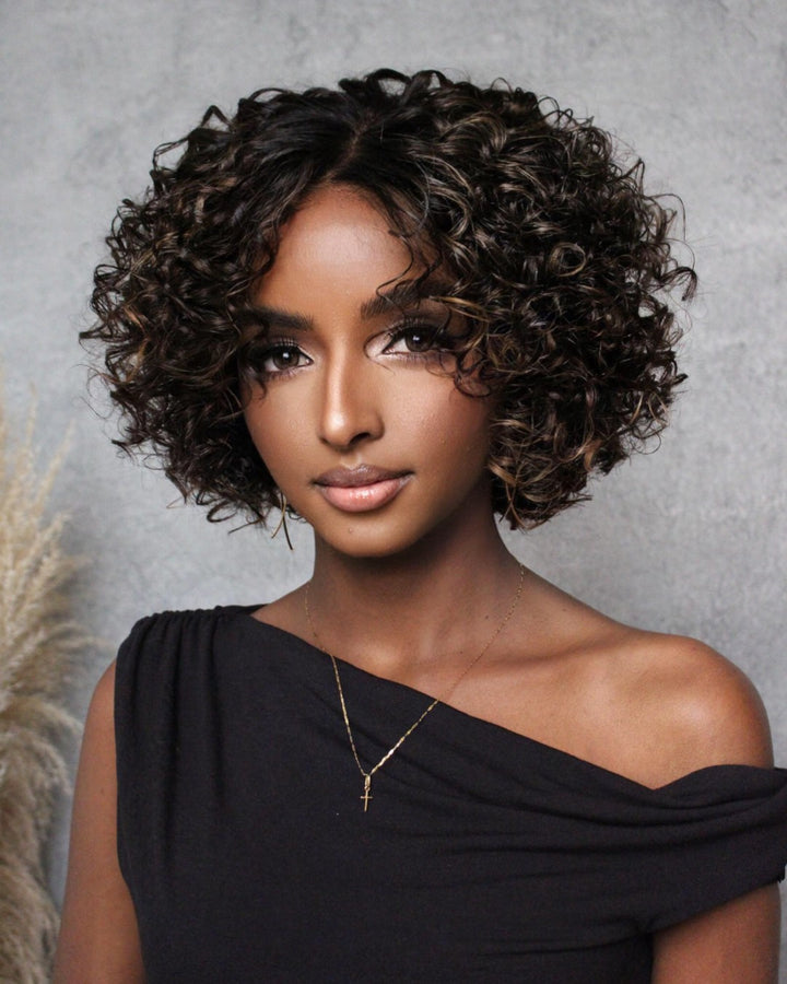 Put On & Go Short Blonde Highlights Curly Bob Wig