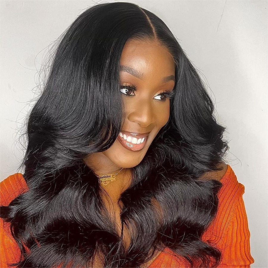13x4 Lace Frontal Middle Part Body Wave Wig With Curtain Bangs