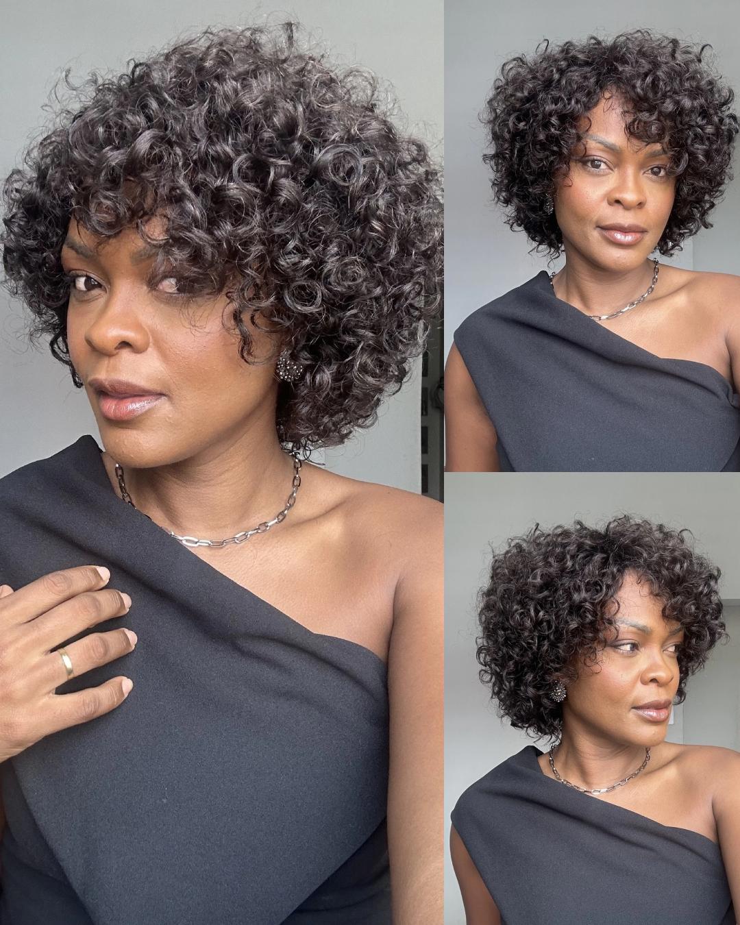 Trendy Short Cut Curly Glueless Bangs Wig 100% Human Hair