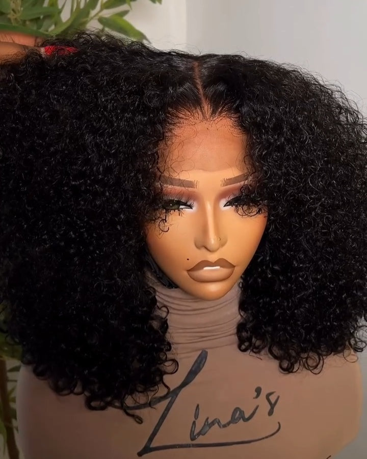 High Density Middle Part Curly 5x5 Lace Closure Human Hair Wig