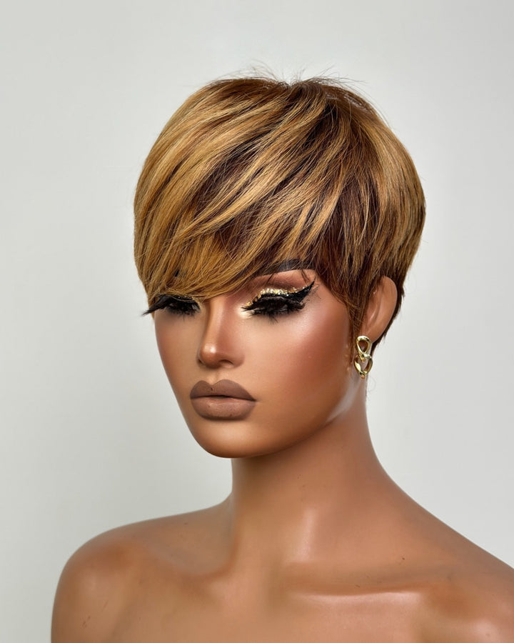 Put On & Go Layered Pixie Cut Human Hair Wig With Bangs