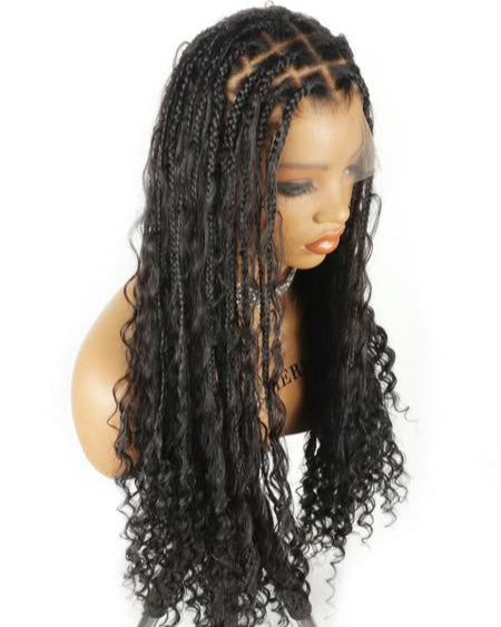 Full Lace Boho Knotless Braids Curls Synthetic Hair Wig