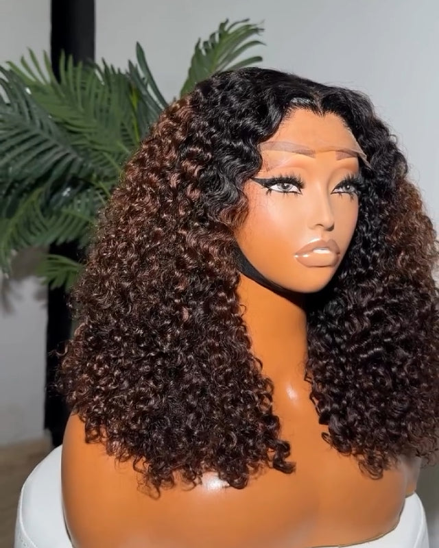 Middle Part Curly Ombre Brown 5x5 Lace Closure Wig