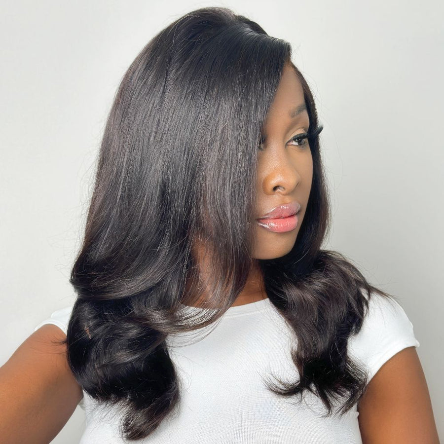 Layered Side Parted Long Bangs Lace Front Body Wave Wig