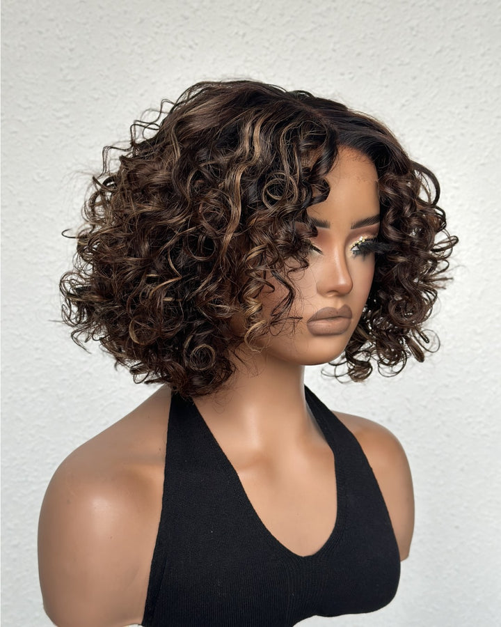 Put On & Go Short Blonde Highlights Curly Bob Wig