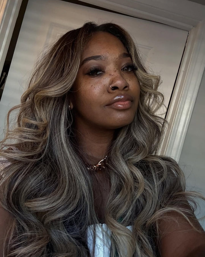 Dark Blonde Middle-Parted Layered Wavy 5x5 Lace Closure Wig