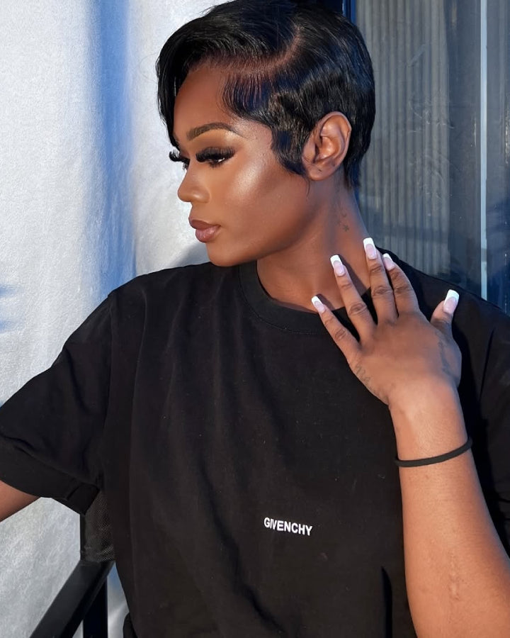 Side Parted Short Pixie Cut Bangs 13x4 Lace Front Wig