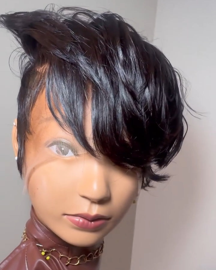 Pixie Cut Long Bangs Lace Front Wig Short Hair