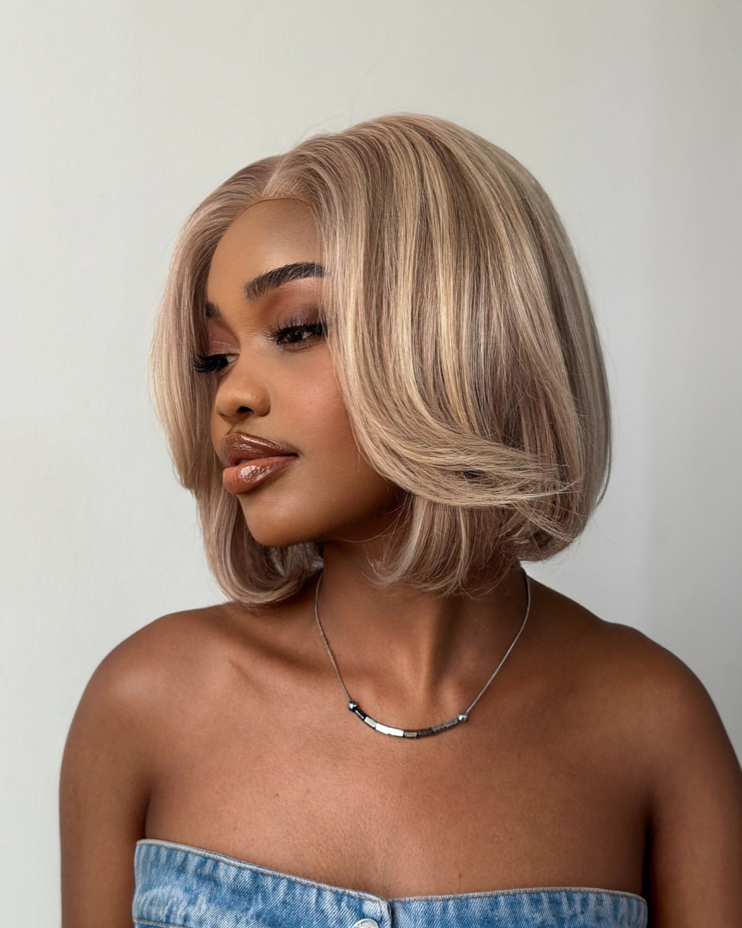 Ash Blonde Highlights Layered Bob Human Hair Lace Closure Wig