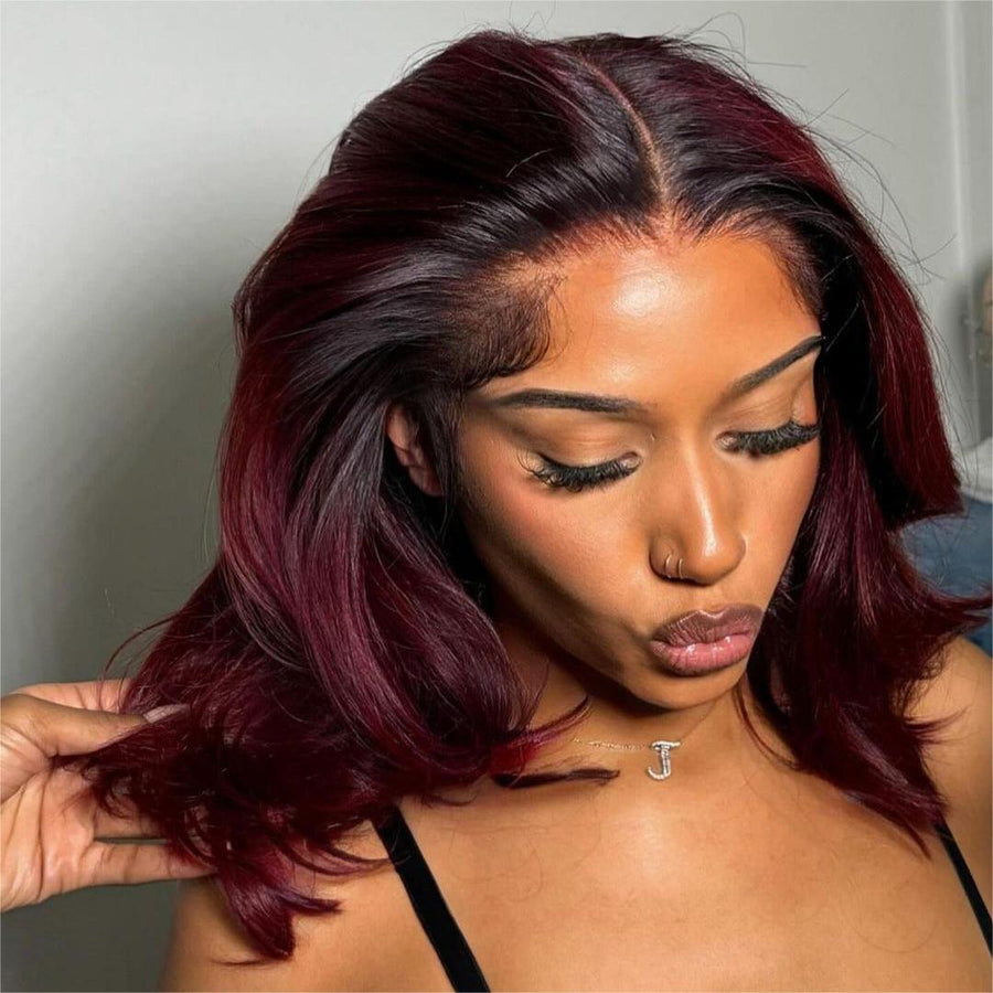 Burgundy Layered Wavy 13x4 Lace Frontal Wig