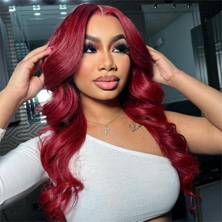 Burgundy Wavy Middle Parted Lace Frontal Wig