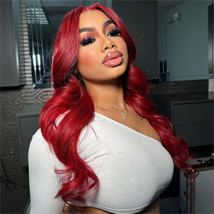 Burgundy Wavy Middle Parted Lace Frontal Wig
