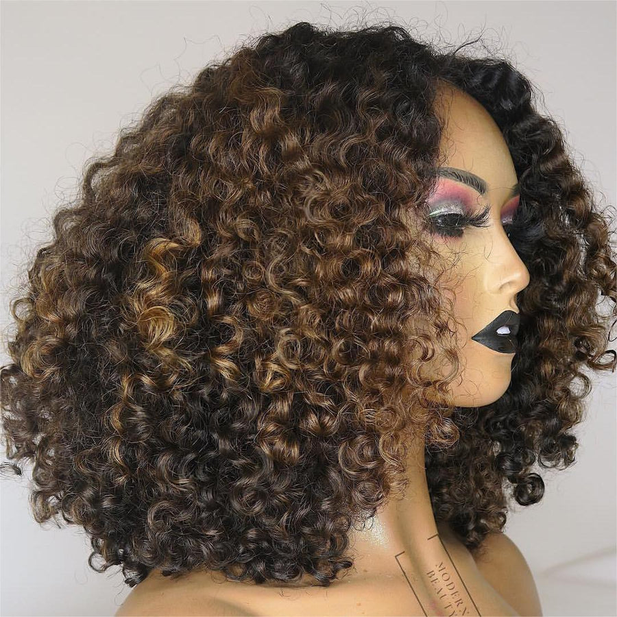 Glueless Black And Brown Ombre Curly Wig