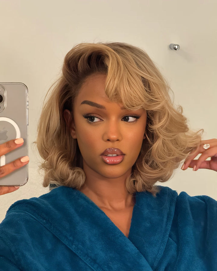 Ombre 613 Blonde Layered Cut Wave Bob 13x4 Lace Front Wig
