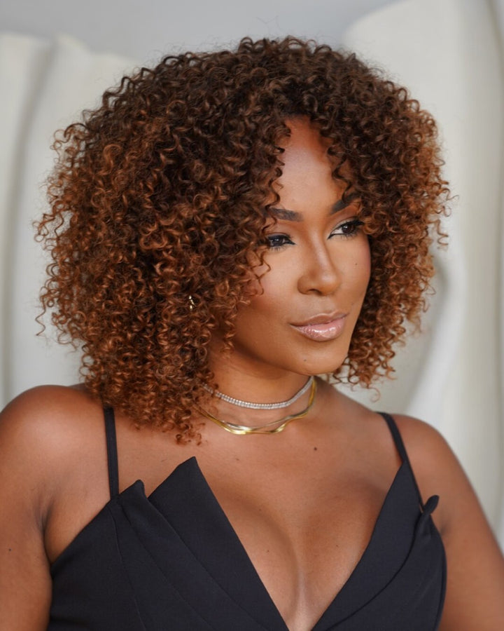 Ombre Brown Highlight African Curly Wig Human Hair