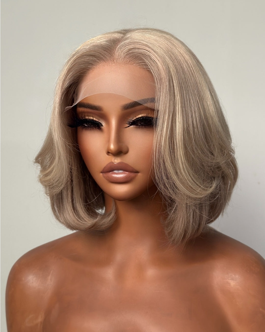Ash Blonde Highlights Layered Bob Human Hair Lace Closure Wig