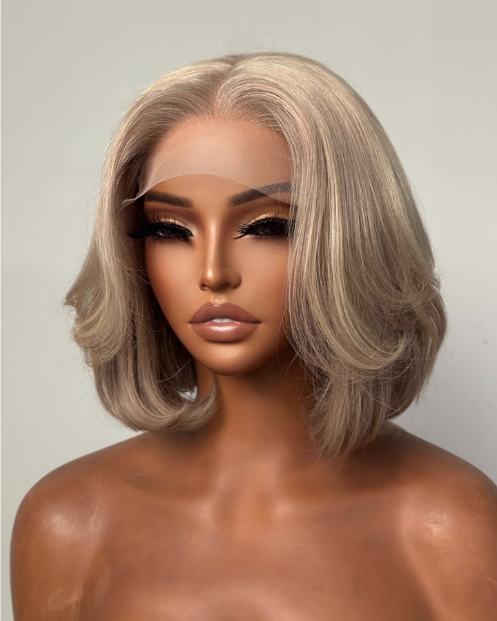 Ash Blonde Highlights Layered Bob Human Hair Lace Closure Wig