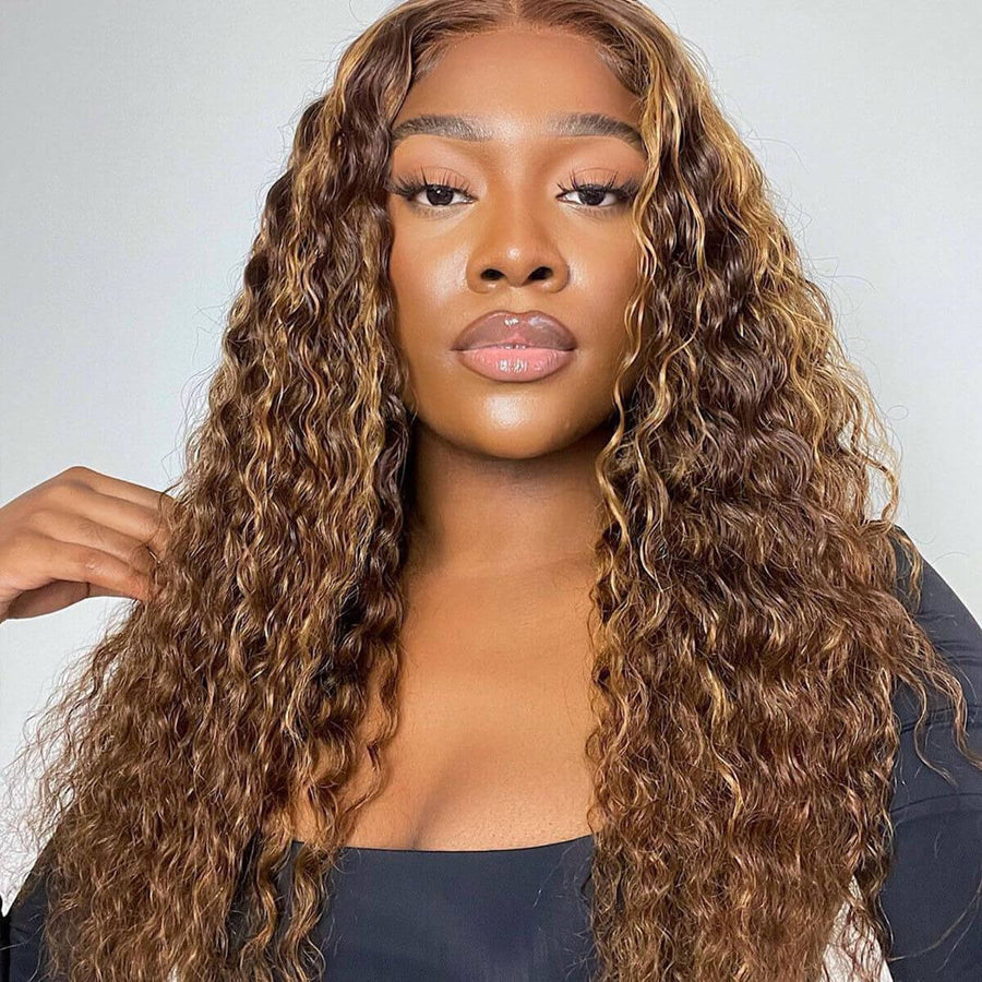 Wear Go Brown Color Highlights Glueless 5x5 Lace Closure Water Wave Wig