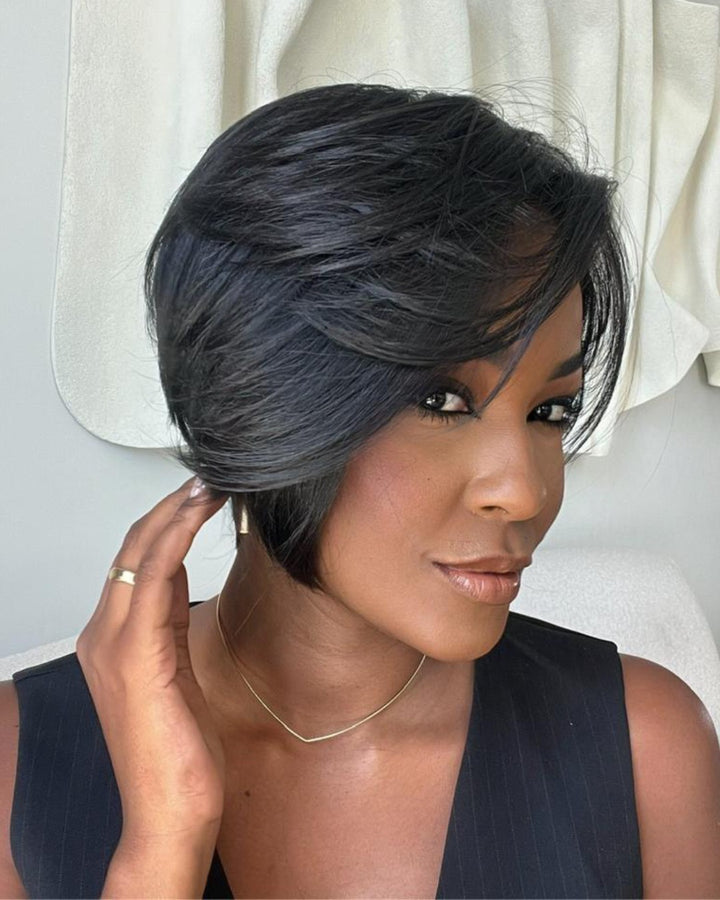 Short Hair Pixie Cut Style Side Long Bangs Wig