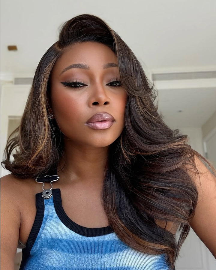 Dark Brown Base With Honey-blonde Highlights Layered Lace Front Wig