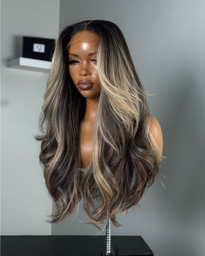 Dark Blonde Middle-Parted Layered Wavy 5x5 Lace Closure Wig