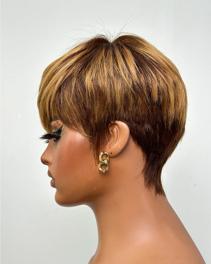 Put On & Go Layered Pixie Cut Human Hair Wig With Bangs