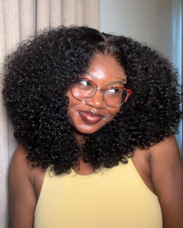 High Density Middle Part Curly 5x5 Lace Closure Human Hair Wig