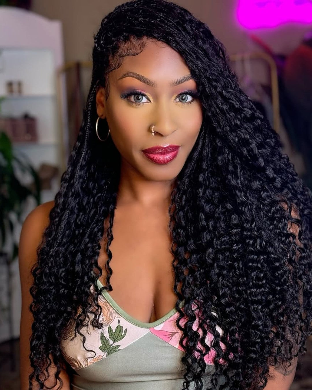 Full Lace Boho Knotless Braids Curls Synthetic Hair Wig