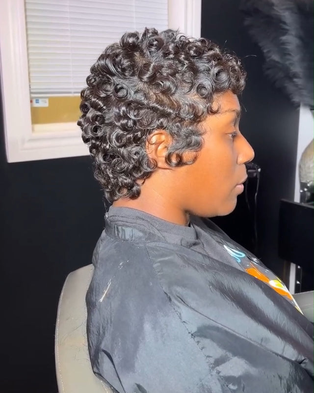 Full Lace Curly Short Pixie Human Hair Wig