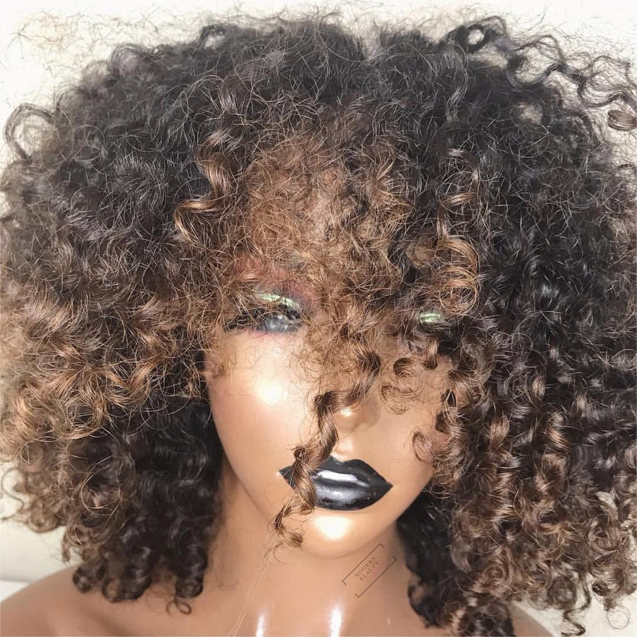 Glueless Black And Brown Ombre Curly Wig