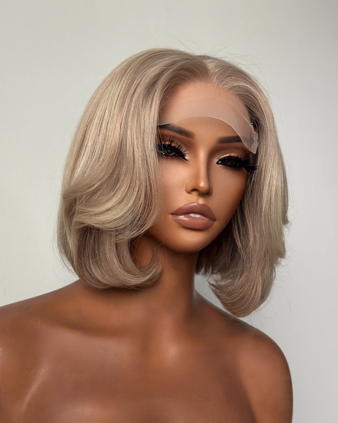 Ash Blonde Highlights Layered Bob Human Hair Lace Closure Wig