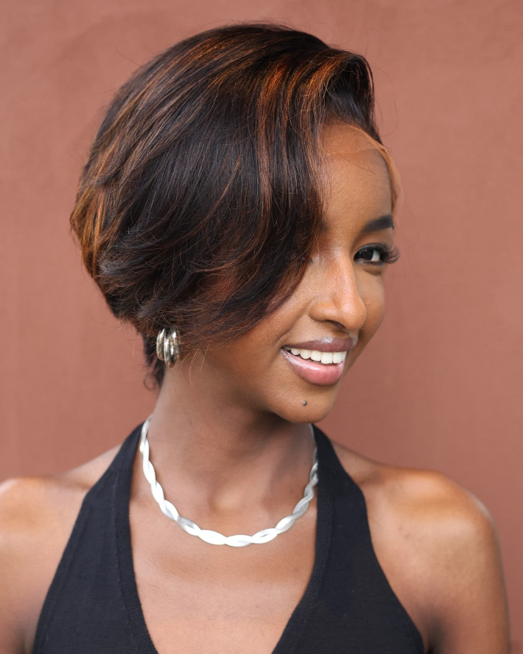 Glueless Short Pixie Cut Human Hair Highlight Bob Lace Front Wig