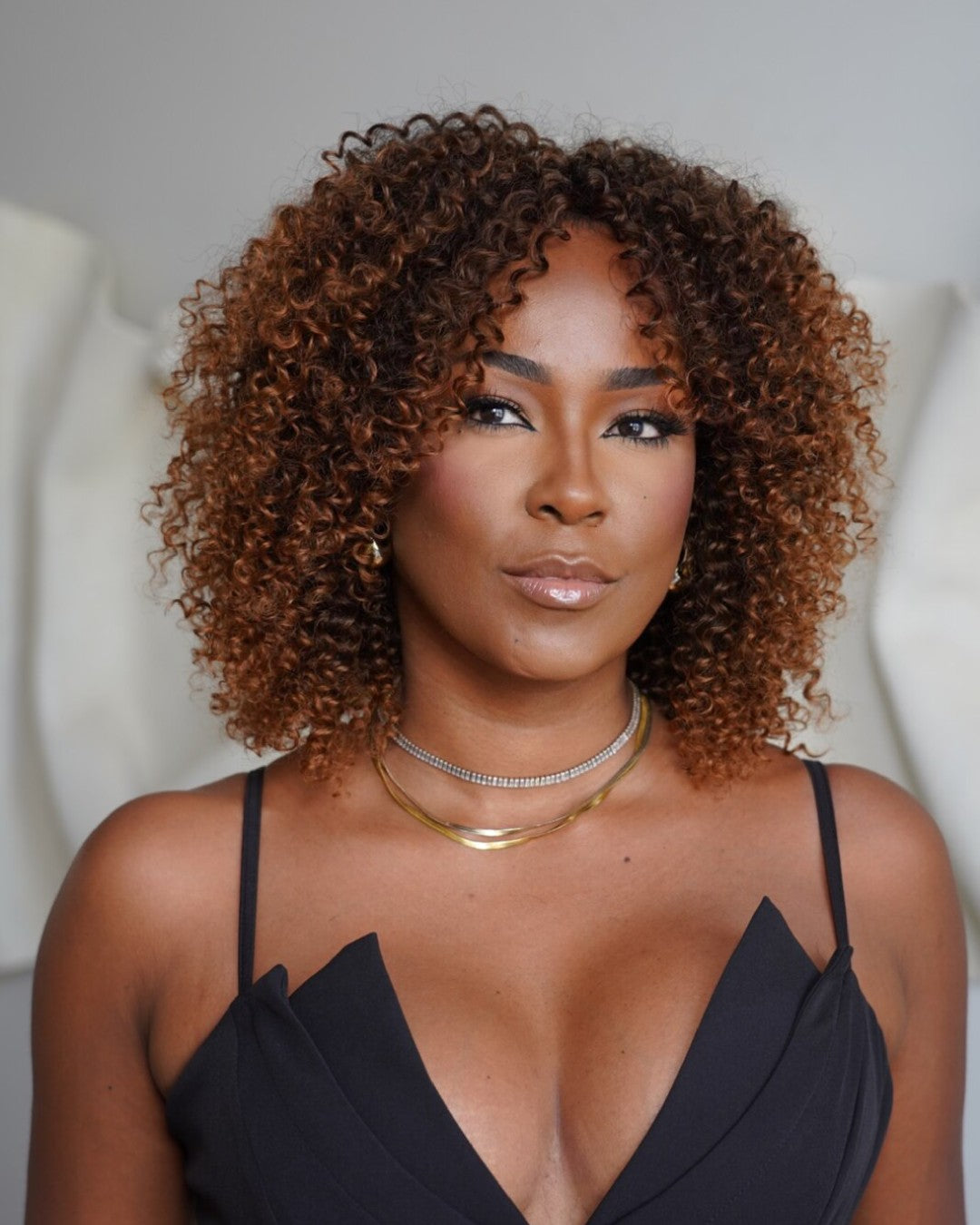 Ombre Brown Highlight African Curly Wig Human Hair