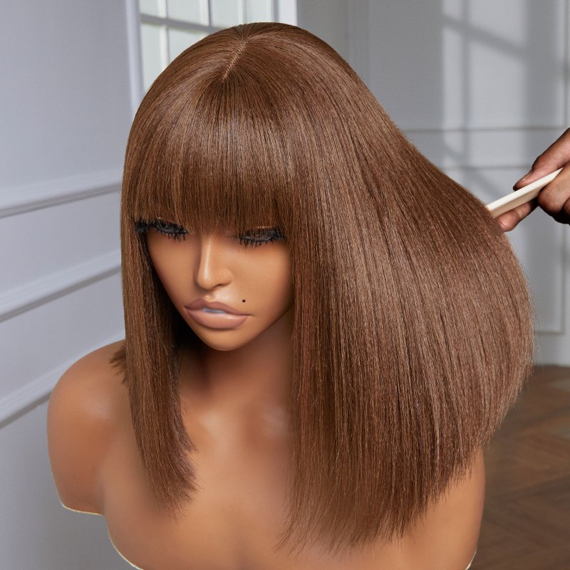Lace Realistic Scalp Yaki Straight Wig With Bang