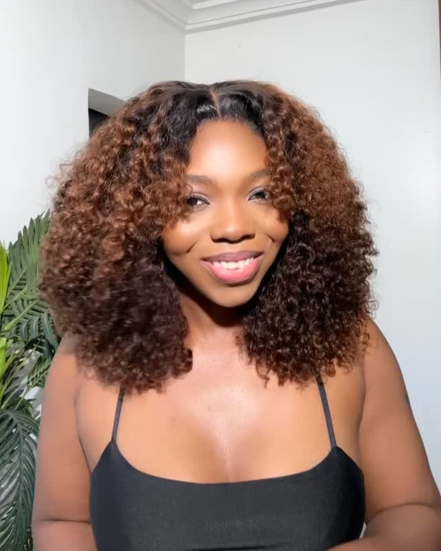Middle Part Curly Ombre Brown 5x5 Lace Closure Wig