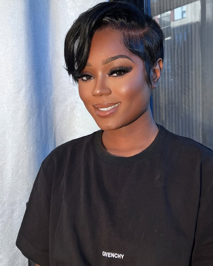 Side Parted Short Pixie Cut Bangs 13x4 Lace Front Wig