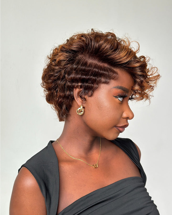Full Lace Curly Finger Wave Short Glueless Wig