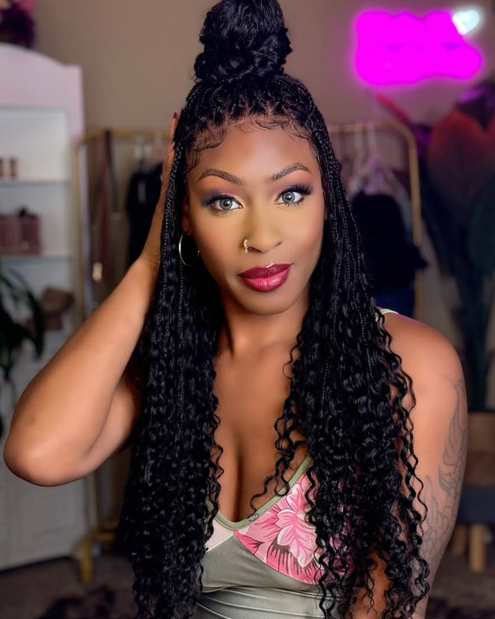 Full Lace Boho Knotless Braids Curls Synthetic Hair Wig