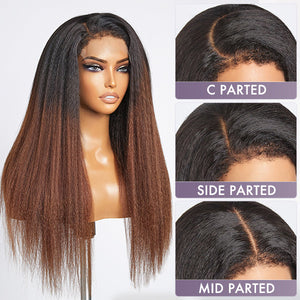 Kinky Edges Black To Brown Ombre Kinky Straight 5x5 Closure Lace Glueless Wig