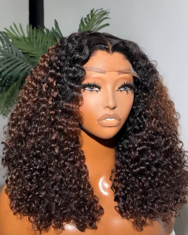 Middle Part Curly Ombre Brown 5x5 Lace Closure Wig