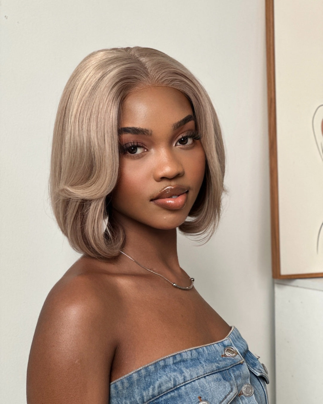 Ash Blonde Highlights Layered Bob Human Hair Lace Closure Wig