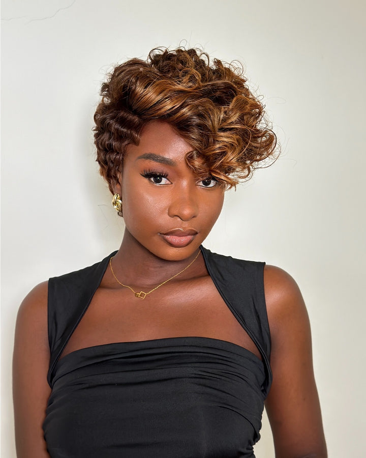 Full Lace Curly Finger Wave Short Glueless Wig
