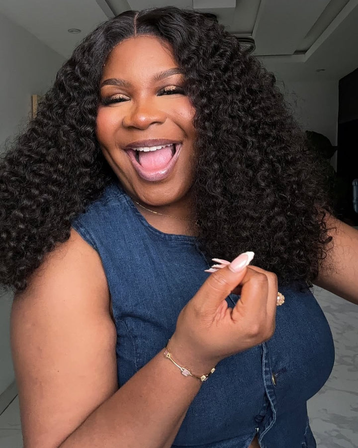 Fluffy Water Wave Glueless Curly 5x5 Lace Closure Wig