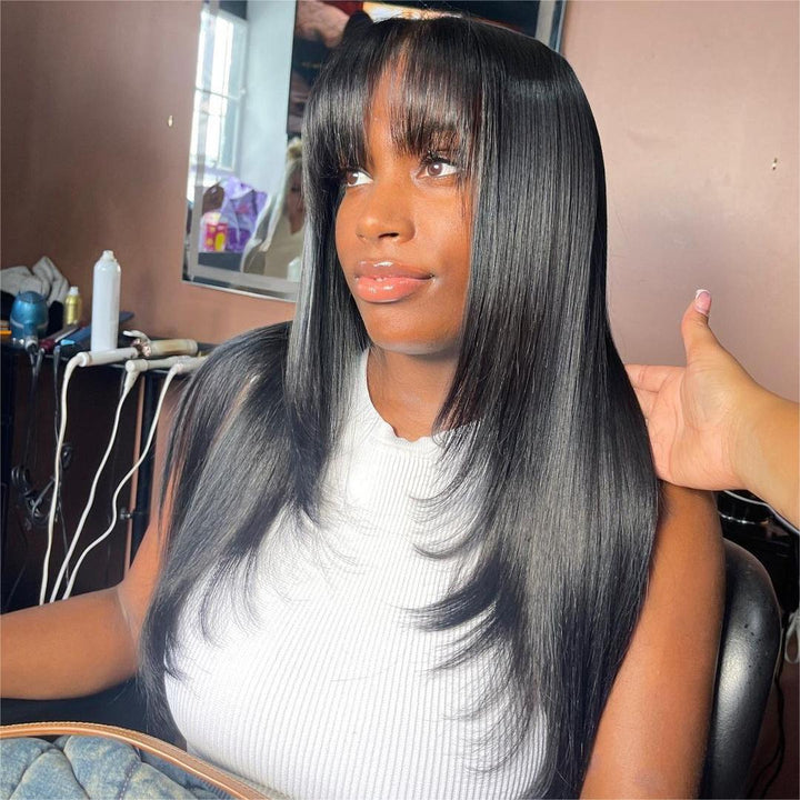 13x4 Lace Frontal Butterfly Haircut Straight Wig With Bang
